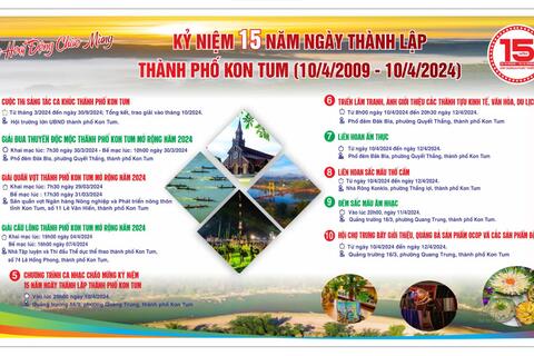 Chuỗi các hoạt động chào mừng kỷ niệm 15 năm Ngày thành lập thành phố Kon Tum (10/4/2009-10/4/2024).